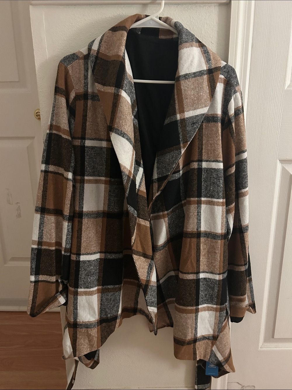 Cupshe Brown Black White Plaid Draped Open Cardigan